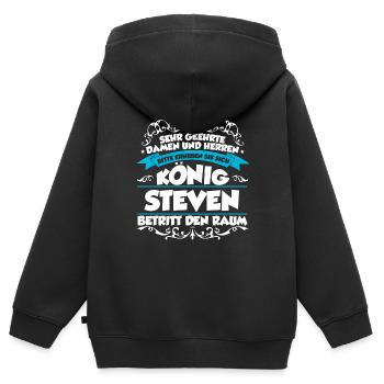 Steven Name Design - Kinder Premium Organic Zip Hoodie - Schwarz - Hinten - AI Model Kid Male (0cm)