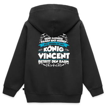 Vincent Name Design - Kinder Premium Organic Zip Hoodie - Schwarz - Hinten - AI Model Kid Male (0cm)