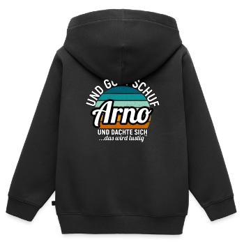 Arthur - Kinder Premium Organic Zip Hoodie - Schwarz - Hinten - AI Model Kid Male (0cm)