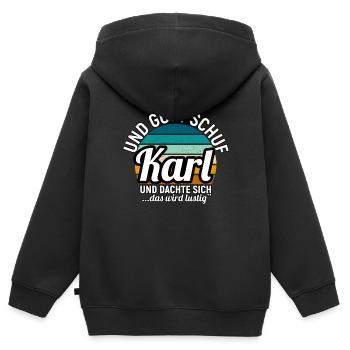 Karl - Kinder Premium Organic Zip Hoodie - Schwarz - Hinten - AI Model Kid Male (0cm)