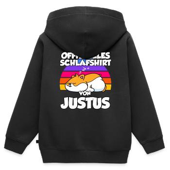 Offizielles Schlafshirt Von Justus - Kinder Premium Organic Zip Hoodie - Schwarz - Hinten - AI Model Kid Male (0cm)