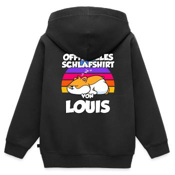 Offizielles Schlafshirt Von Louis - Kinder Premium Organic Zip Hoodie - Schwarz - Hinten - AI Model Kid Male (0cm)