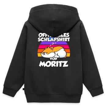 Offizielles Schlafshirt Von Moritz - Kinder Premium Organic Zip Hoodie - Schwarz - Hinten - AI Model Kid Male (0cm)