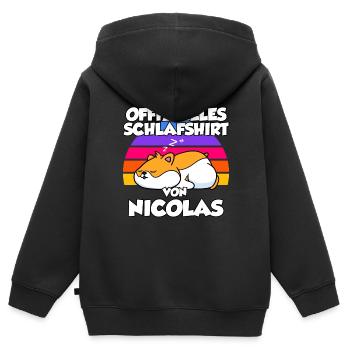 Offizielles Schlafshirt Von Nicolas - Kinder Premium Organic Zip Hoodie - Schwarz - Hinten - AI Model Kid Male (0cm)