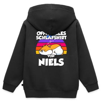 Offizielles Schlafshirt Von Niels - Kinder Premium Organic Zip Hoodie - Schwarz - Hinten - AI Model Kid Male (0cm)