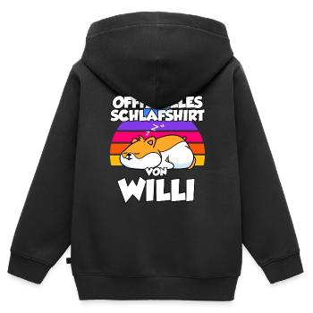 Offizielles Schlafshirt Von Willi - Kinder Premium Organic Zip Hoodie - Schwarz - Hinten - AI Model Kid Male (0cm)