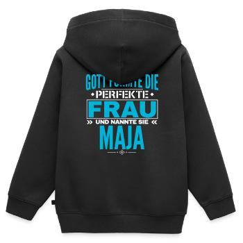 Maja Name Design - Kinder Premium Organic Zip Hoodie - Schwarz - Hinten - AI Model Kid Male (0cm)