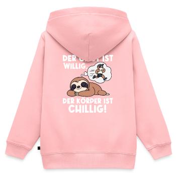 Der Geist Ist Willig Der Körper Ist Chillig - Kinder Premium Organic Zip Hoodie - Rosa - Hinten - AI Model Kid Female (0cm)