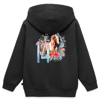 Geburtstag 14 Mädchen Pferd Reiten Stall Fourteen - Kinder Premium Organic Zip Hoodie - Schwarz - Hinten - AI Model Kid Male (0cm)