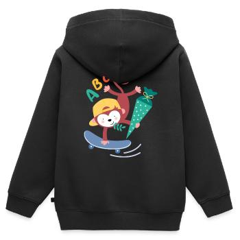 Affe auf Skateboard mit Schultüte Schulkind - Kinder Premium Organic Zip Hoodie - Schwarz - Hinten - AI Model Kid Male (0cm)