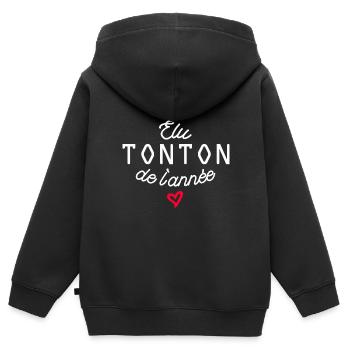 élu tonton de l'année / humour tonton - Sweat Premium à capuche zippé enfant bio - noir - Dos - AI Model Kid Male (0cm)