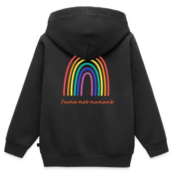 J'aime mes mamans - Sweat Premium à capuche zippé enfant bio - noir - Dos - AI Model Kid Male (0cm)