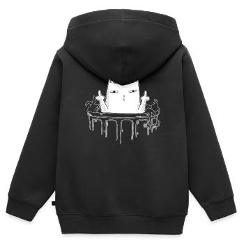 Le chat dans la poubelle montre le doigt de doigt puant - Sweat Premium à capuche zippé enfant bio - noir - Dos - AI Model Kid Male (0cm)