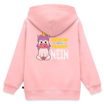 Avant de demander Licorne - Sweat Premium à capuche zippé enfant bio - rose - Dos - AI Model Kid Female (0cm)