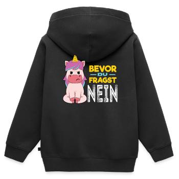 Avant de demander Licorne - Sweat Premium à capuche zippé enfant bio - noir - Dos - AI Model Kid Male (0cm)
