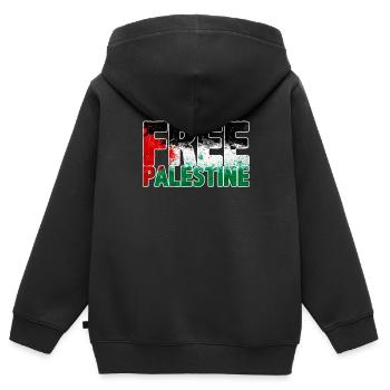 Palestine libre - Sweat Premium à capuche zippé enfant bio - noir - Dos - AI Model Kid Male (0cm)
