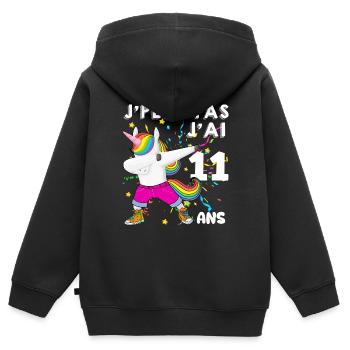 Licorne Anniversaire 11 ans - Sweat Premium à capuche zippé enfant bio - noir - Dos - AI Model Kid Male (0cm)