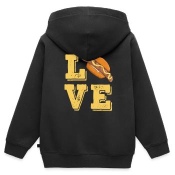 Liebe Bratwurst mit Senf im Brötchen Grillen - Kinder Premium Organic Zip Hoodie - Schwarz - Hinten - AI Model Kid Male (0cm)