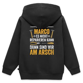 Lustiges Marco Handwerker Heimwerker Sprüche - Kinder Premium Organic Zip Hoodie - Schwarz - Hinten - AI Model Kid Male (0cm)