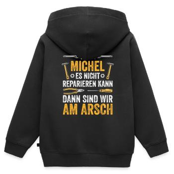 Lustiges Michel Handwerker Heimwerker Sprüche - Kinder Premium Organic Zip Hoodie - Schwarz - Hinten - AI Model Kid Male (0cm)