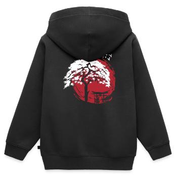 Érable nain japonais et torii de voûte - Sweat Premium à capuche zippé enfant bio - noir - Dos - AI Model Kid Male (0cm)