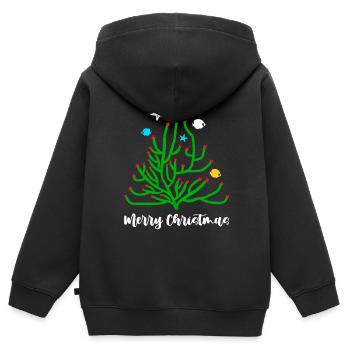 Joyeux Noël Corail - Sweat Premium à capuche zippé enfant bio - noir - Dos - AI Model Kid Male (0cm)