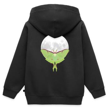 Actias luna - Nachtfalter vor Mond - Kinder Premium Organic Zip Hoodie - Schwarz - Hinten - AI Model Kid Male (0cm)