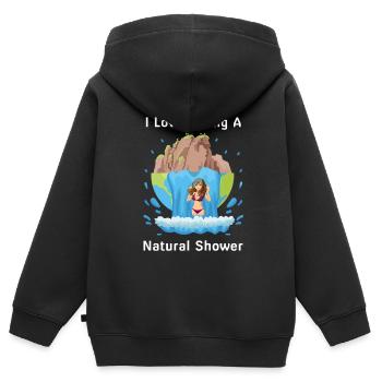 Femme sous cascade - douche naturelle - Sweat Premium à capuche zippé enfant bio - noir - Dos - AI Model Kid Male (0cm)