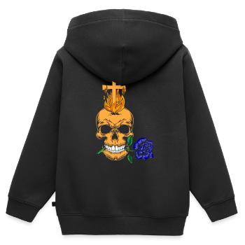 Gothic Aesthetic - Skull with blue rose - Kids Premium Organic Zip-up Hoodie - black - Back - AI Model Kid Male (0cm)