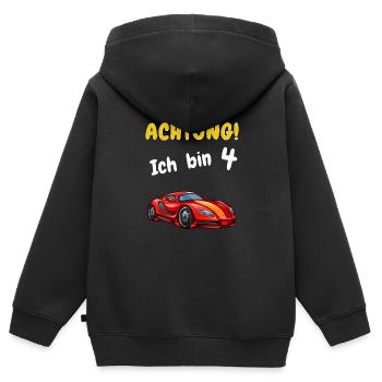 Achtung! Ich bin 4 Auto Geburtstagsshirt 4 Jahre - Kinder Premium Organic Zip Hoodie - Schwarz - Hinten - AI Model Kid Male (0cm)