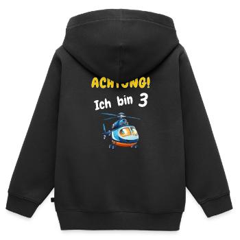 Achtung! Ich bin 3 Hubschrauber Geburtstagsshirt - Kinder Premium Organic Zip Hoodie - Schwarz - Hinten - AI Model Kid Male (0cm)