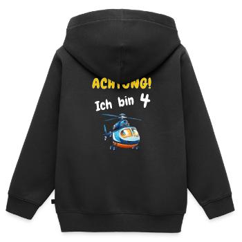 Achtung! Ich bin 4 Hubschrauber Geburtstagsshirt - Kinder Premium Organic Zip Hoodie - Schwarz - Hinten - AI Model Kid Male (0cm)
