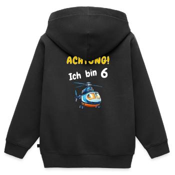 Achtung! Ich bin 6 Hubschrauber Geburtstagsshirt - Kinder Premium Organic Zip Hoodie - Schwarz - Hinten - AI Model Kid Male (0cm)