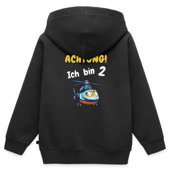 Achtung! Ich bin 2 Hubschrauber Geburtstagsshirt - Kinder Premium Organic Zip Hoodie - Schwarz - Hinten - AI Model Kid Male (0cm)