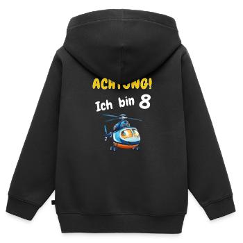 Achtung! Ich bin 8 Hubschrauber Geburtstagsshirt - Kinder Premium Organic Zip Hoodie - Schwarz - Hinten - AI Model Kid Male (0cm)
