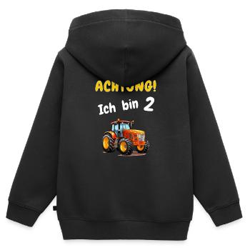 Achtung! Ich bin 2 Traktor Geburtstagsshirt - Kinder Premium Organic Zip Hoodie - Schwarz - Hinten - AI Model Kid Male (0cm)