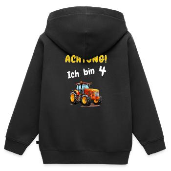 Achtung! Ich bin 4 Traktor Geburtstagsshirt 4 Jahr - Kinder Premium Organic Zip Hoodie - Schwarz - Hinten - AI Model Kid Male (0cm)