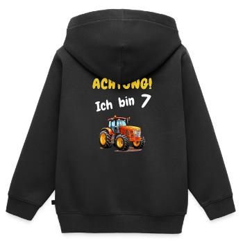 Achtung! Ich bin 7 Traktor Geburtstagsshirt 7 Jahr - Kinder Premium Organic Zip Hoodie - Schwarz - Hinten - AI Model Kid Male (0cm)