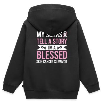 Narben Erzählen Geschichte - Krebsüberlebender - Kinder Premium Organic Zip Hoodie - Schwarz - Hinten - AI Model Kid Male (0cm)