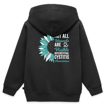 Cystite interstitielle : plaies invisibles - Sweat Premium à capuche zippé enfant bio - noir - Dos - AI Model Kid Male (0cm)