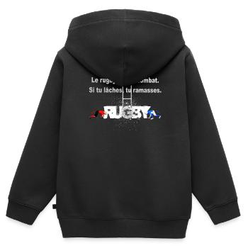 RUGBY COMBAT - Sweat Premium à capuche zippé enfant bio - noir - Dos - AI Model Kid Male (0cm)