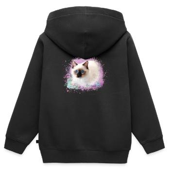 chat, rose, aquarell , peinture,graffitis,chatons - Sweat Premium à capuche zippé enfant bio - noir - Dos - AI Model Kid Male (0cm)