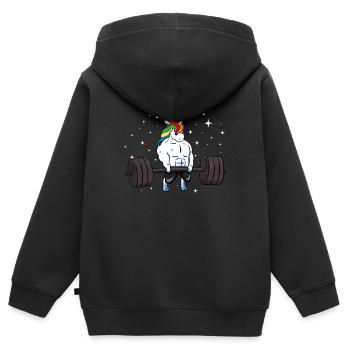 Licorne Soulèvement croisé - Sweat Premium à capuche zippé enfant bio - noir - Dos - AI Model Kid Male (0cm)