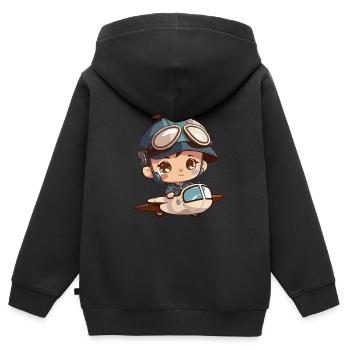 Bébé pilote dans l’avion - Sweat Premium à capuche zippé enfant bio - noir - Dos - AI Model Kid Male (0cm)