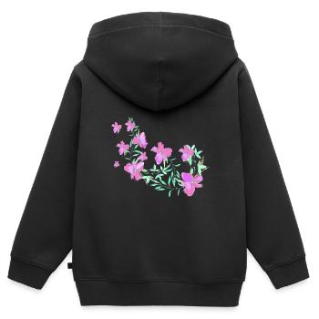laurier-rose,fleur,lotus,vigne,floral,fleurs - Sweat Premium à capuche zippé enfant bio - noir - Dos - AI Model Kid Male (0cm)