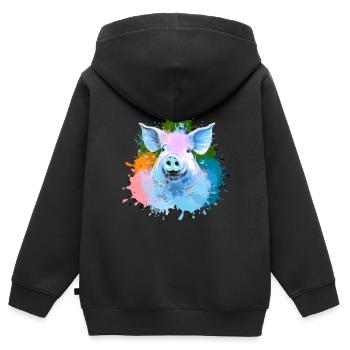 Schwein, bunt, farbkleckse, Malerei - Kinder Premium Organic Zip Hoodie - Schwarz - Hinten - AI Model Kid Male (0cm)