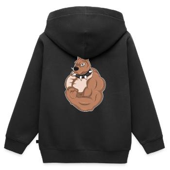 Body Building Chien Gym Taureau - Sweat Premium à capuche zippé enfant bio - noir - Dos - AI Model Kid Male (0cm)