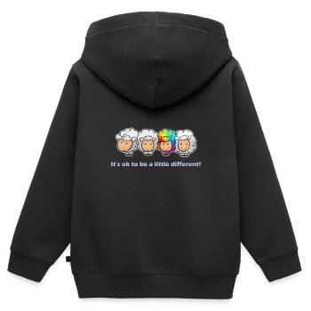 It's ok to be a little different! Schaf Verrückt - Kinder Premium Organic Zip Hoodie - Schwarz - Hinten - AI Model Kid Male (0cm)