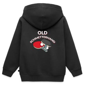 Old Schmetterhand Tischtennis - Kinder Premium Organic Zip Hoodie - Schwarz - Hinten - AI Model Kid Male (0cm)