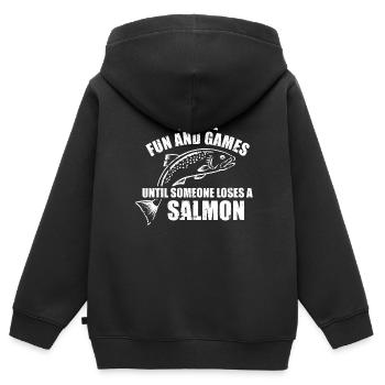 Saumon - Sweat Premium à capuche zippé enfant bio - noir - Dos - AI Model Kid Male (0cm)